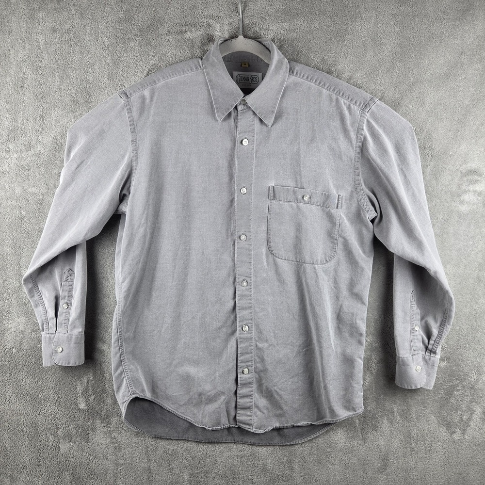 VTG Gitman Bros Twill Button Shirt Made In Italy Mens M Gray Cotton Lyocell